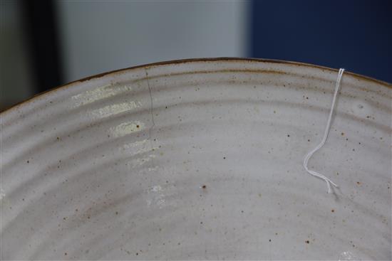 A large Dame Lucie Rie (1902-95) and Hans Coper (1920-1981) stoneware bowl, c.1955, L. 31.2cm, H. 16.5cm, hairline rim crack